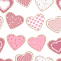 Seamless pattern Heart shaped cookies Valentines day vector illustration Royalty Free Stock Photo